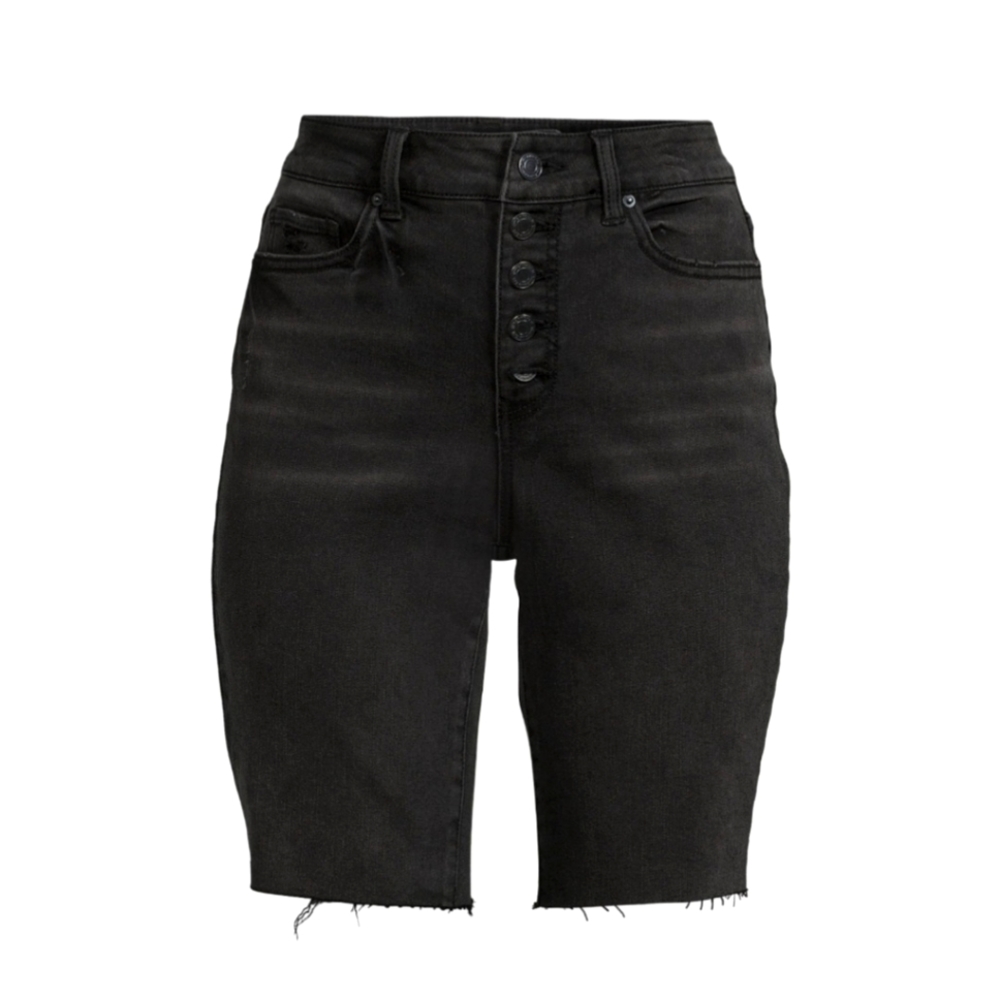 Time and Tru Women's High Rise Button Fly Denim Bermuda Short